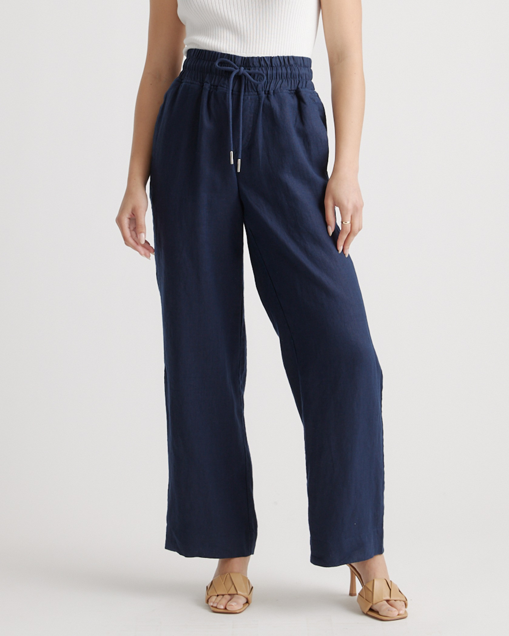 Quince | Women's 100% European Linen Wide Leg Pants in Deep Navy, Size XL | Quince