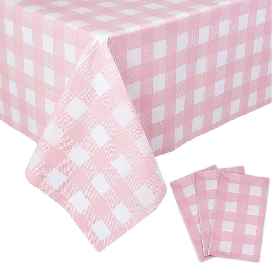 Kesfey 3 Packs Pink Gingham Tablecloth Pink and White Checkered Tablecloths 54 x 108 Inches Dispo... | Amazon (US)