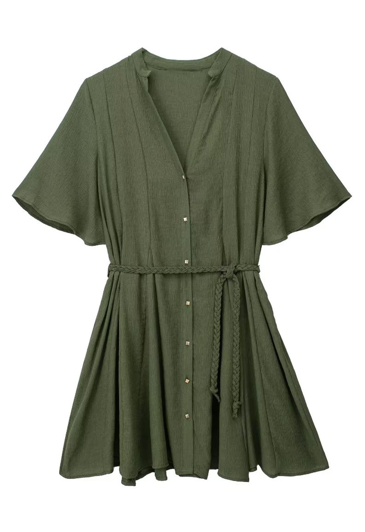 Braided Belt Button Down Mini Dress | Chicwish