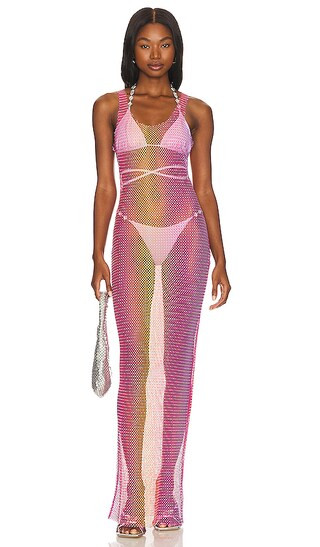 Payton Maxi Dress in Dusk Sky | Pink Rhinestone Mesh Dress Rhinestone Cover Up Dress Festival Dress | Revolve Clothing (Global)