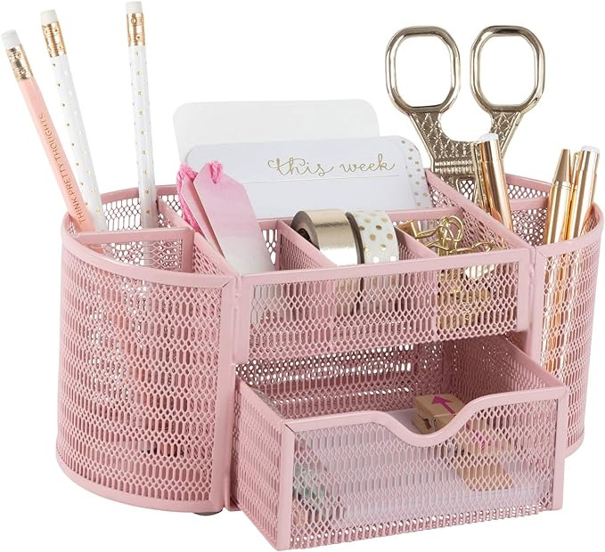 BLU MONACO Pink Desk Organizer – Strong Metal Construction, Office Supply Storage for Home or O... | Amazon (US)