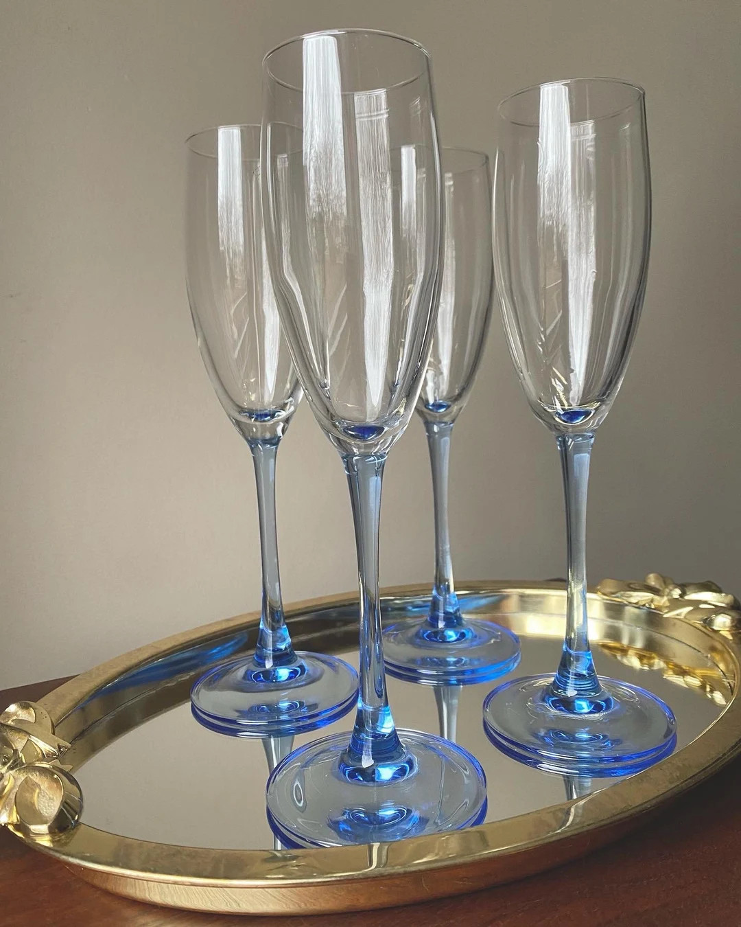 Vintage Blue Luminarc French Champagne Flutes - Etsy | Etsy (US)