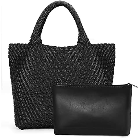 Queenoris Woven Bag for Women, Vegan Leather Tote Bag Large Summer Beach Travel Handbag and Purse... | Amazon (US)