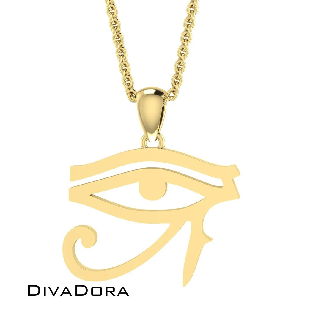 14K Solid Gold Eye of Horus Pendant, Custom Enamel Color, Egyptian Eye, EP119 - Etsy | Etsy (US)