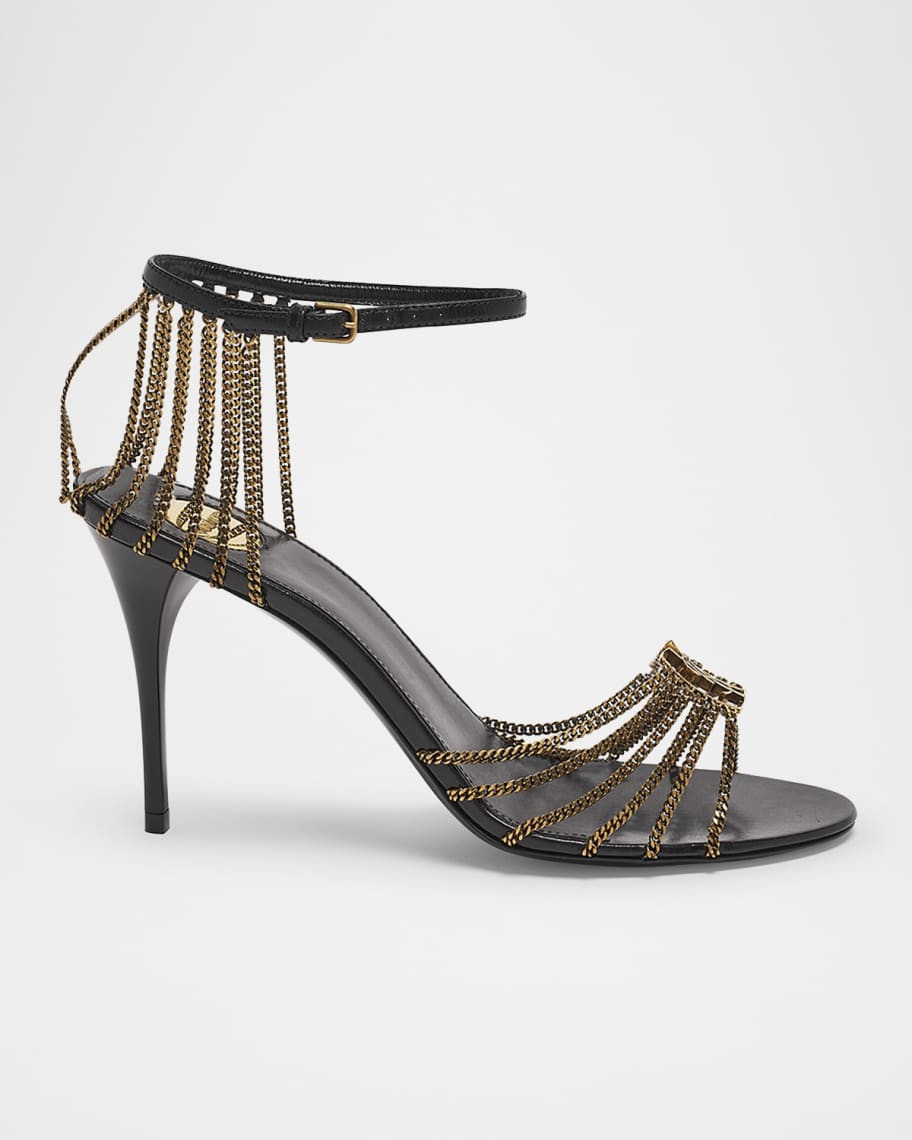 Saint Laurent Babylone Strappy Chain YSL Stiletto Sandals | Neiman Marcus
