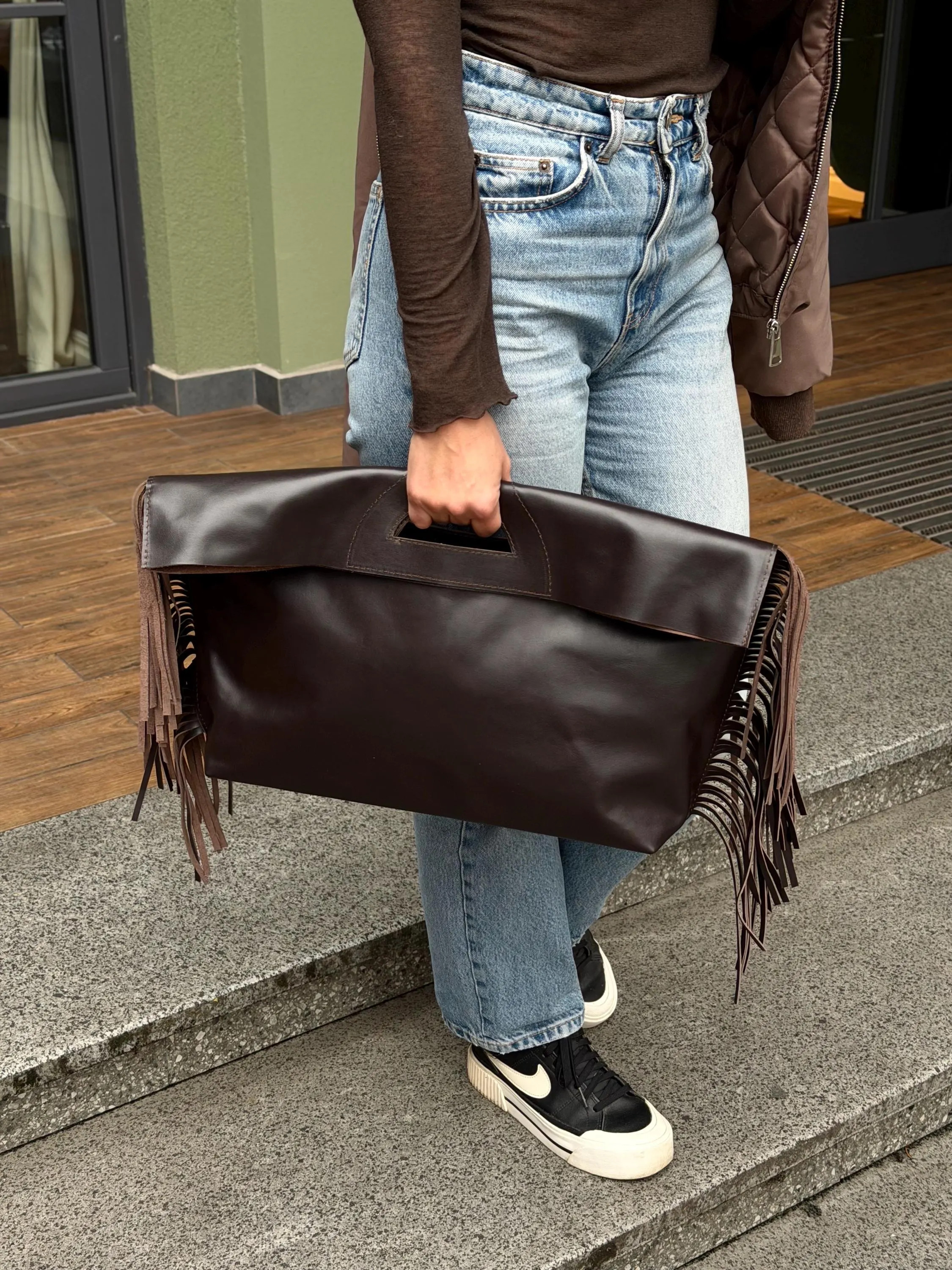 Large Leather Fringe Clutch Bag – Boho Foldover Clutch, Oversized Leather Clutch, Handmade Statement Bag, Festival Bag | Etsy (Global)