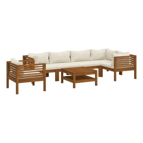 Afuera Living 7-Piece Garden Lounge Set, Solid Acacia Wood, Cream/Natural Cushions, Modular Outdoor Sofa and Table, Weather-Resistant, Oiled Finish, Fits Up to 6, Patio or Garden Seating Furniture | Amazon (US)