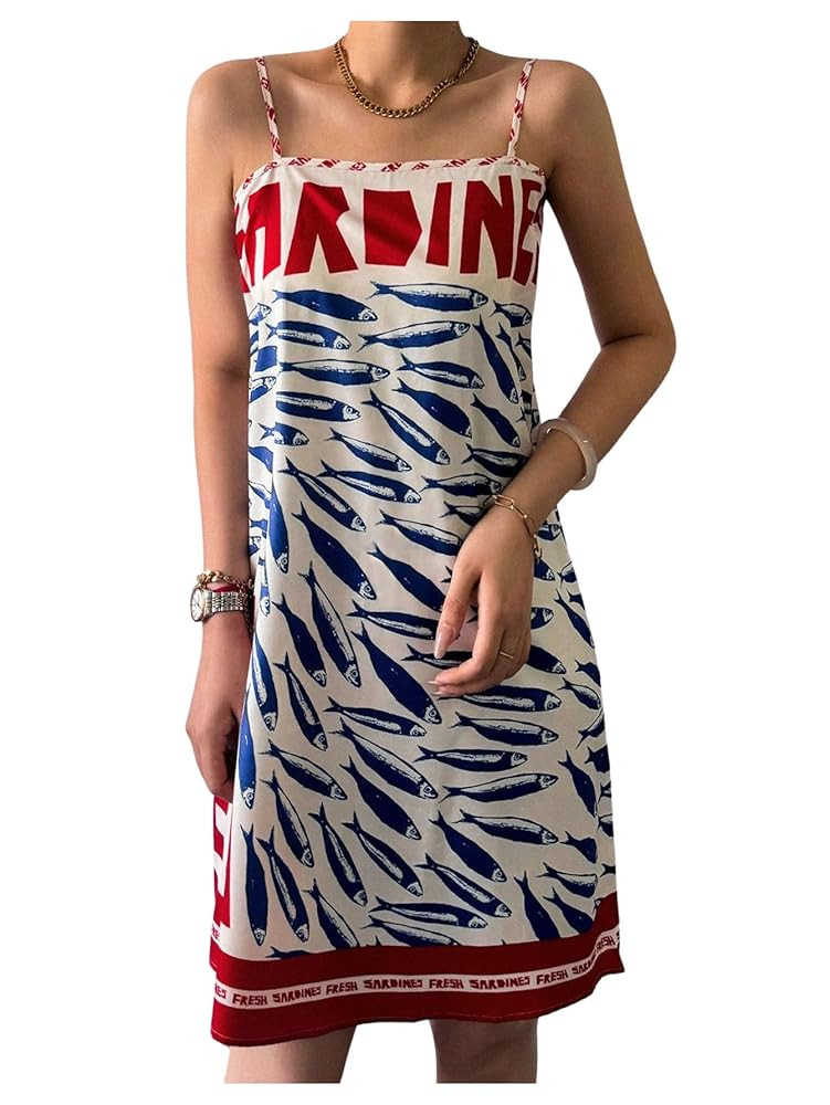 SOLY HUX Women's Sundress Graphic Print Spaghetti Strap Cami Dress Summer Vacation Short Dresses | Amazon (US)