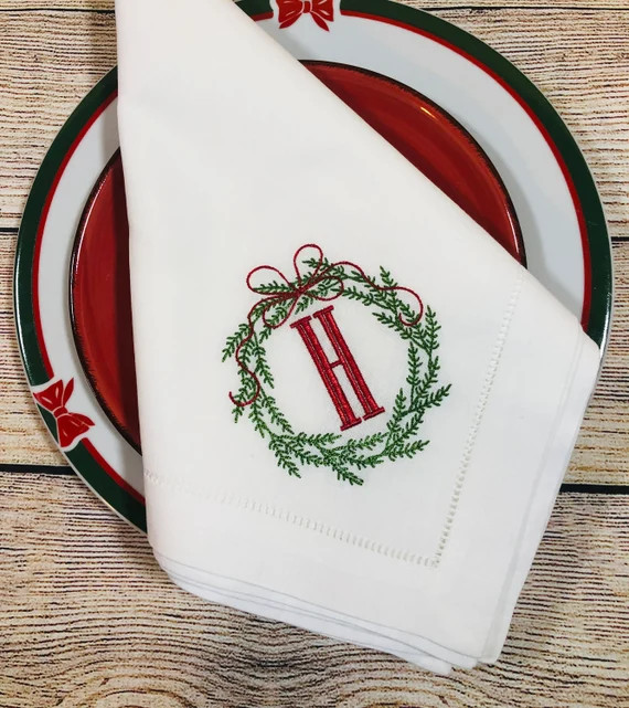 Monogrammed Christmas Napkins, Farmhouse Style Christmas Napkins, Monogrammed Linen Napkins, Wedd... | Etsy (US)
