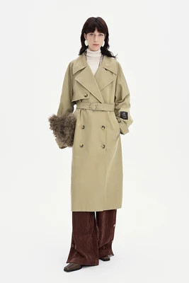 Old money style khaki trench coat for women classic double-breasted design coat | SELFWHO