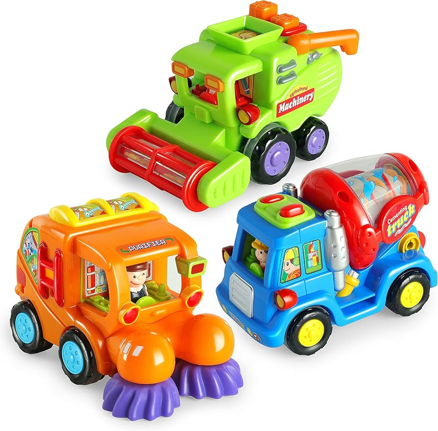Coogam Friction Powered Cars 3 Pack Construction Vehicles Toys Set of Harvester,Sweeper,Cement Mi... | Amazon (US)