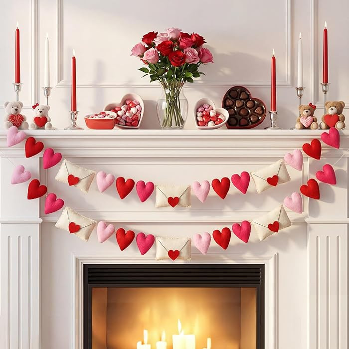 2 Pcs 16.4 ft Valentine's Day Felt Heart & Love Letter Garland 3D Pink Heart Love Envelopes Banne... | Amazon (US)