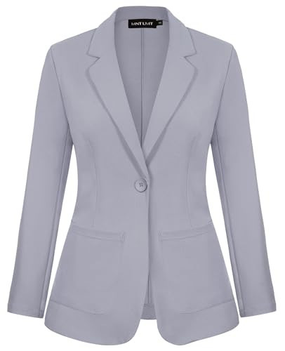 MINTLIMIT Womens Casual Blazers Notched Lapel One Button Suit Work Office Long Sleeve Jacket Blazer with Pockets,M,Light Grey | Amazon (US)