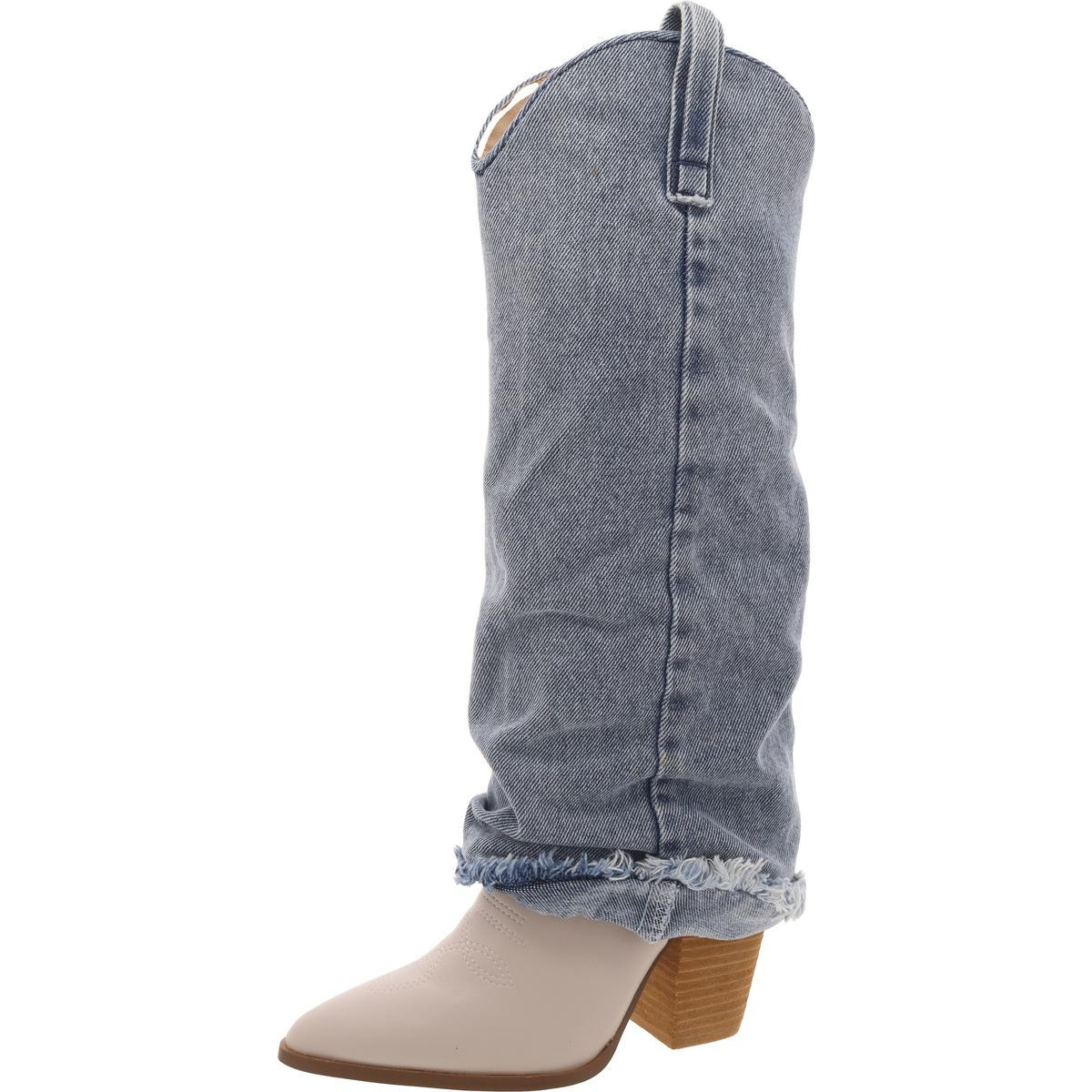 Lassy Womens Denim Block Heel Cowboy, Western Boots | Shop Simon