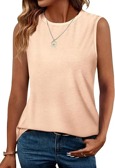 Womens Tank Tops Loose Fit High Neck Casual Flowy Summer Tee Crew Neck Trendy Sleeveless Tops 202... | Amazon (US)