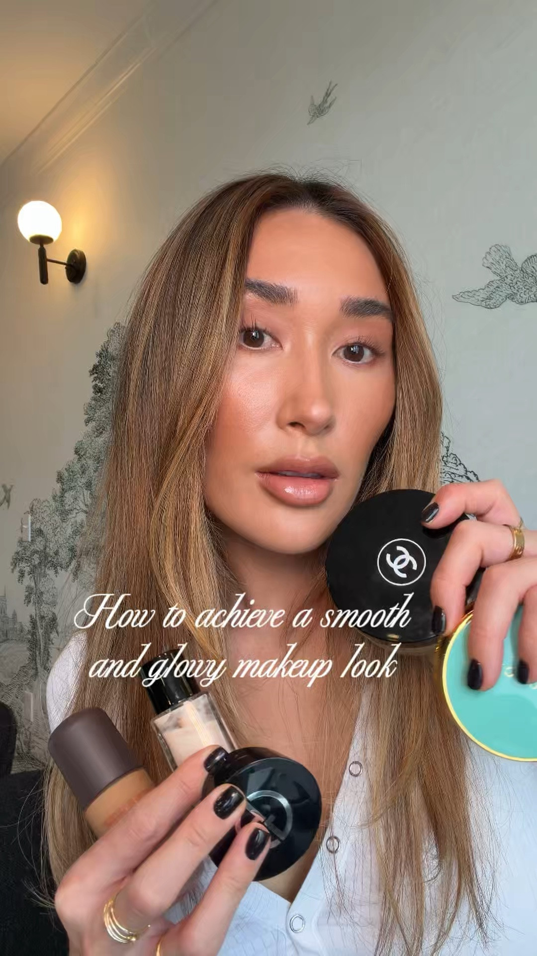 How to achieve a smooth and glowy makeup look 

brow pencil: warm blonde + warm brunette 
brow gel: rich taupe + warm brown 
foundation: 130O + 210O
liquid highlight: pearly glow
concealer: 10 + 30
cream blush: mimi 
glow maximizer: nude 
eyeshadow: biscotti + on brand
setting powder: 30
bronzer: 2
blush: 11
lipliner: cowgirl
gloss: can’t stop + wild thing

#LTKgrwm #LTKselfcare #LTKBeauty