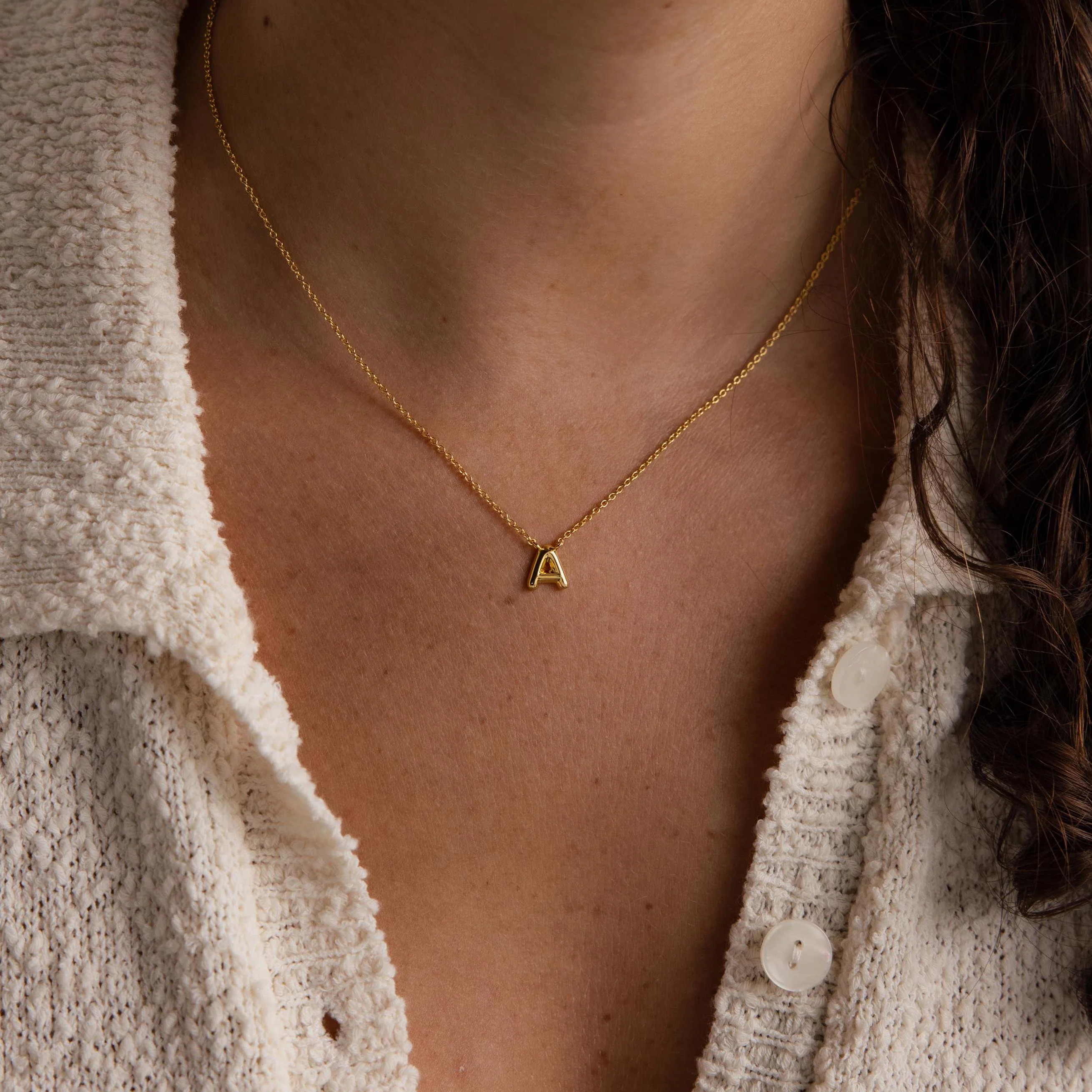 Dainty Bubble Letter Initial Layering Necklace | Caitlyn Minimalist | Caitlyn Minimalist