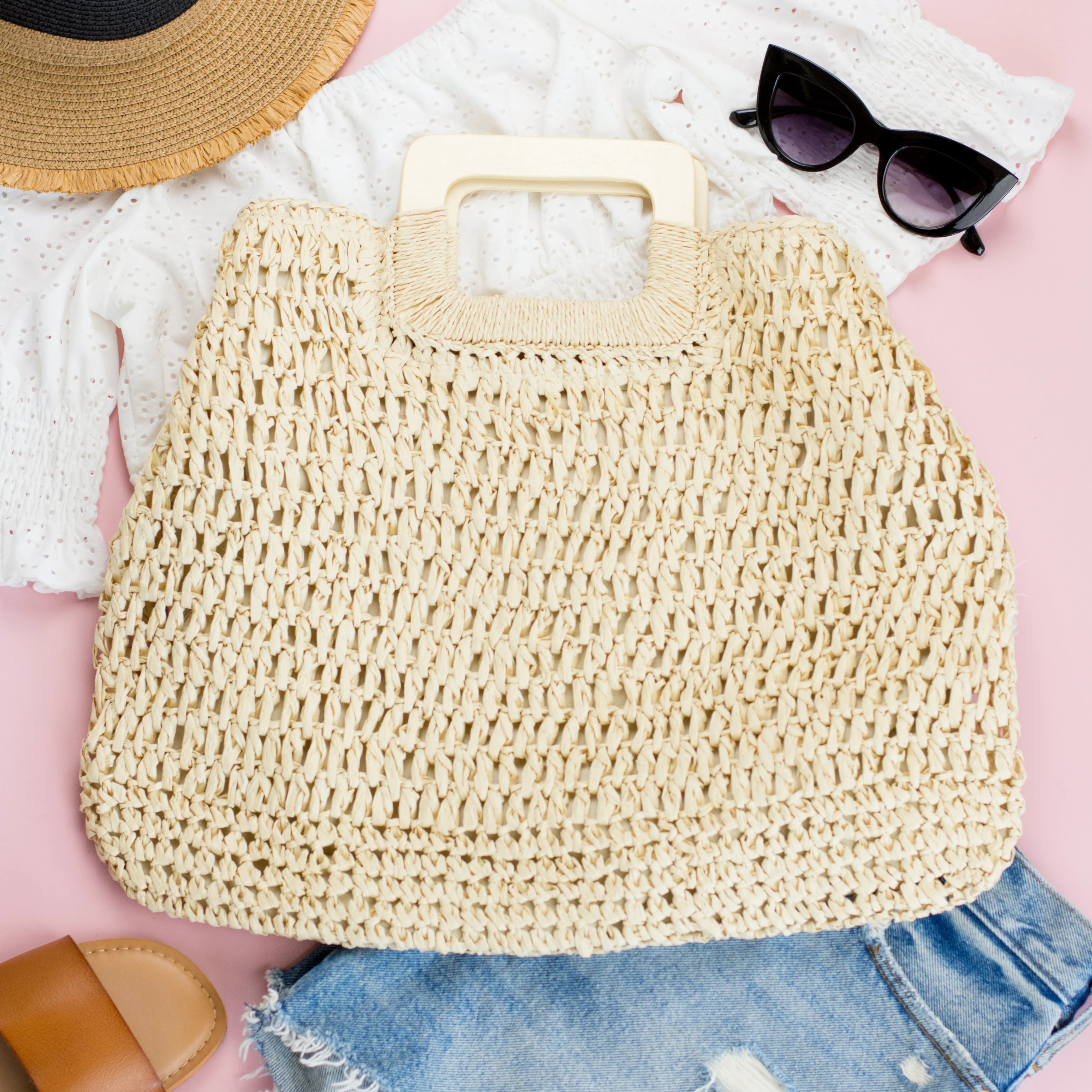 Oversized Straw Tote - Straw | Pink Lily