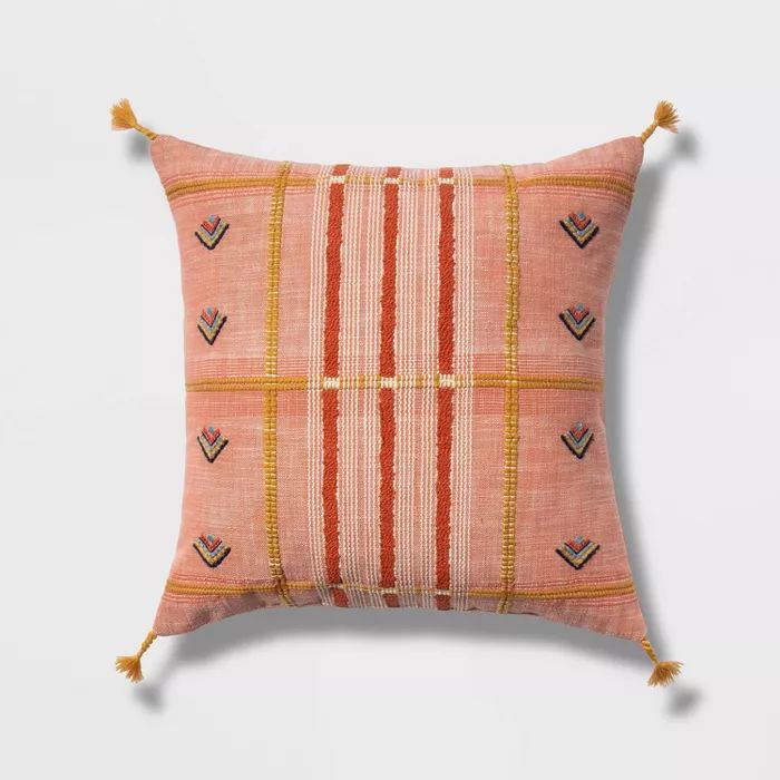 Embroidered Global Plaid Square Throw Pillow - Opalhouse™ | Target