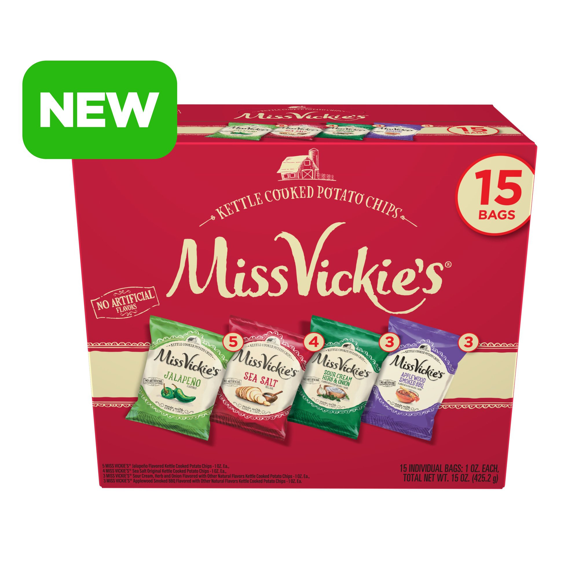 Miss Vickie's Kettle Cooked Potato Chips, 4 Flavor Variety Pack, 1 oz, 15 Count | Walmart (US)