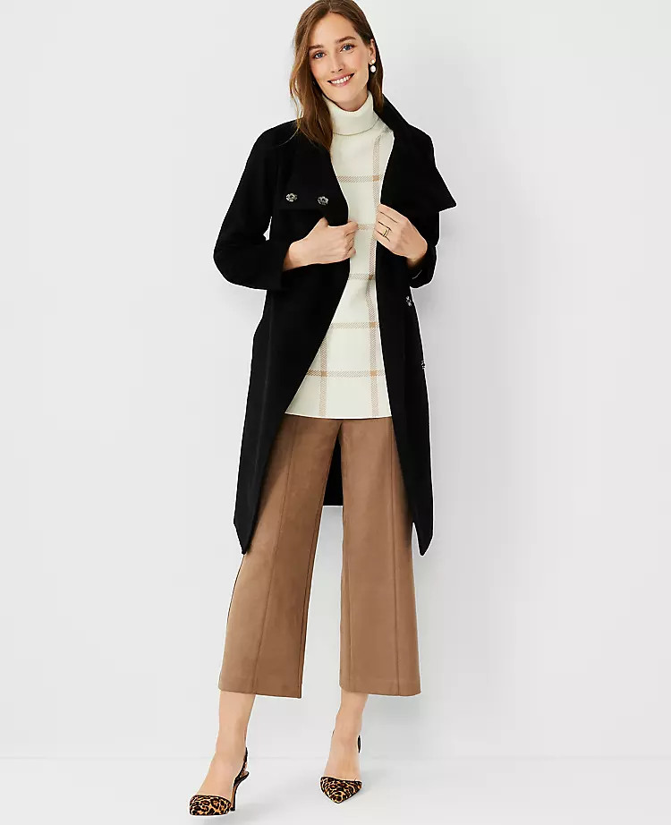Wool Blend Belted Funnel Neck Coat | Ann Taylor (US)