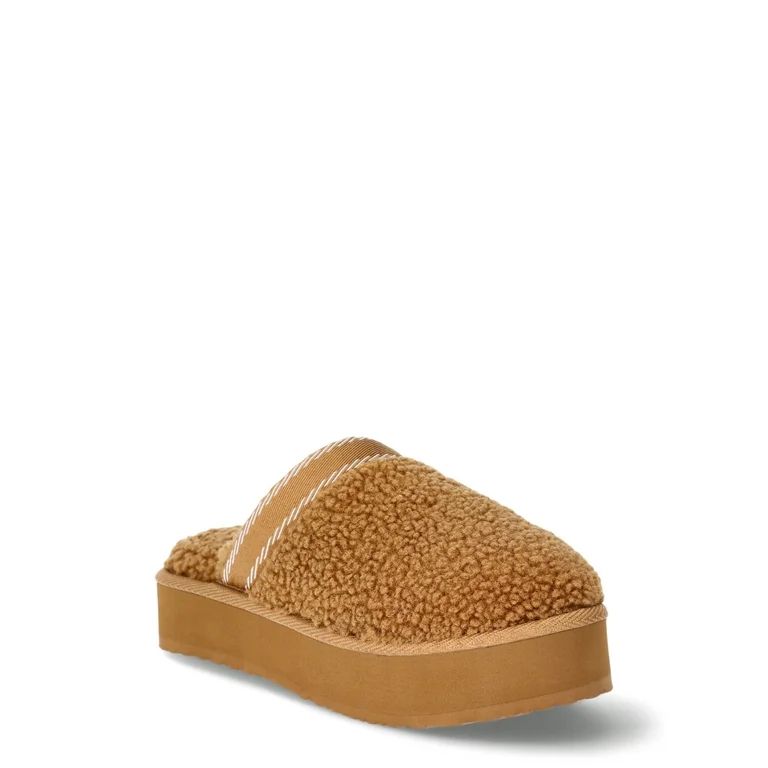 Joyspun Women’s Teddy Fleece Platform Clog Slippers | Walmart (US)