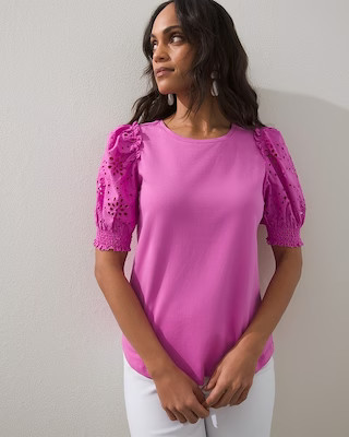 Eyelet Smock Sleeve Tee | Chico's