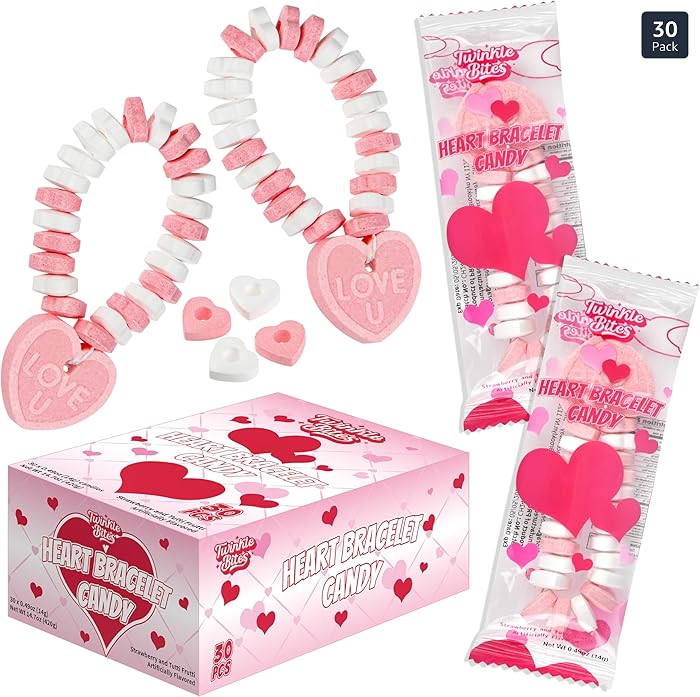 30 Pack Valentines Day Bracelet Candy – Individually Wrapped Holiday Themed Love Ring Lollipops... | Amazon (US)