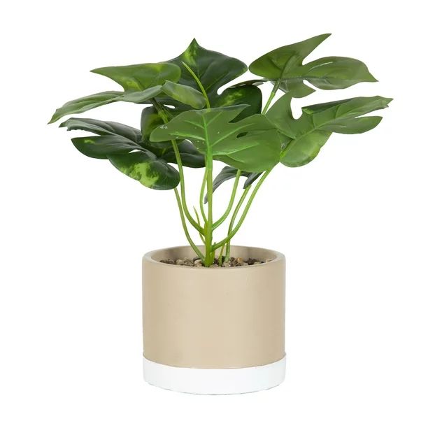 Mainstays 10.5” H Artificial Monstera Plant in Tan and White Pot | Walmart (US)