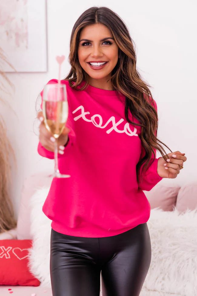 XOXO Script Hot Pink Graphic Sweatshirt | The Pink Lily Boutique