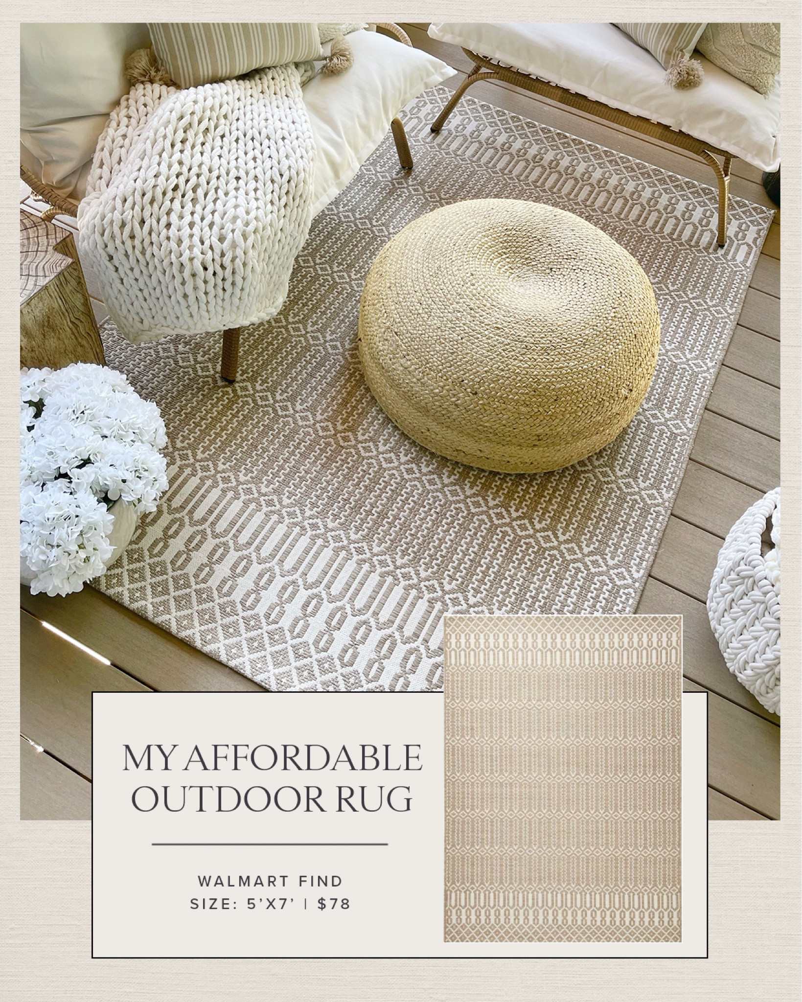 HOME \ outdoor rug find from Walmart! $78 for a 5’x7’ 👌🏻

Patio
Deck


#LTKunder100 #LTKSeasonal #LTKhome