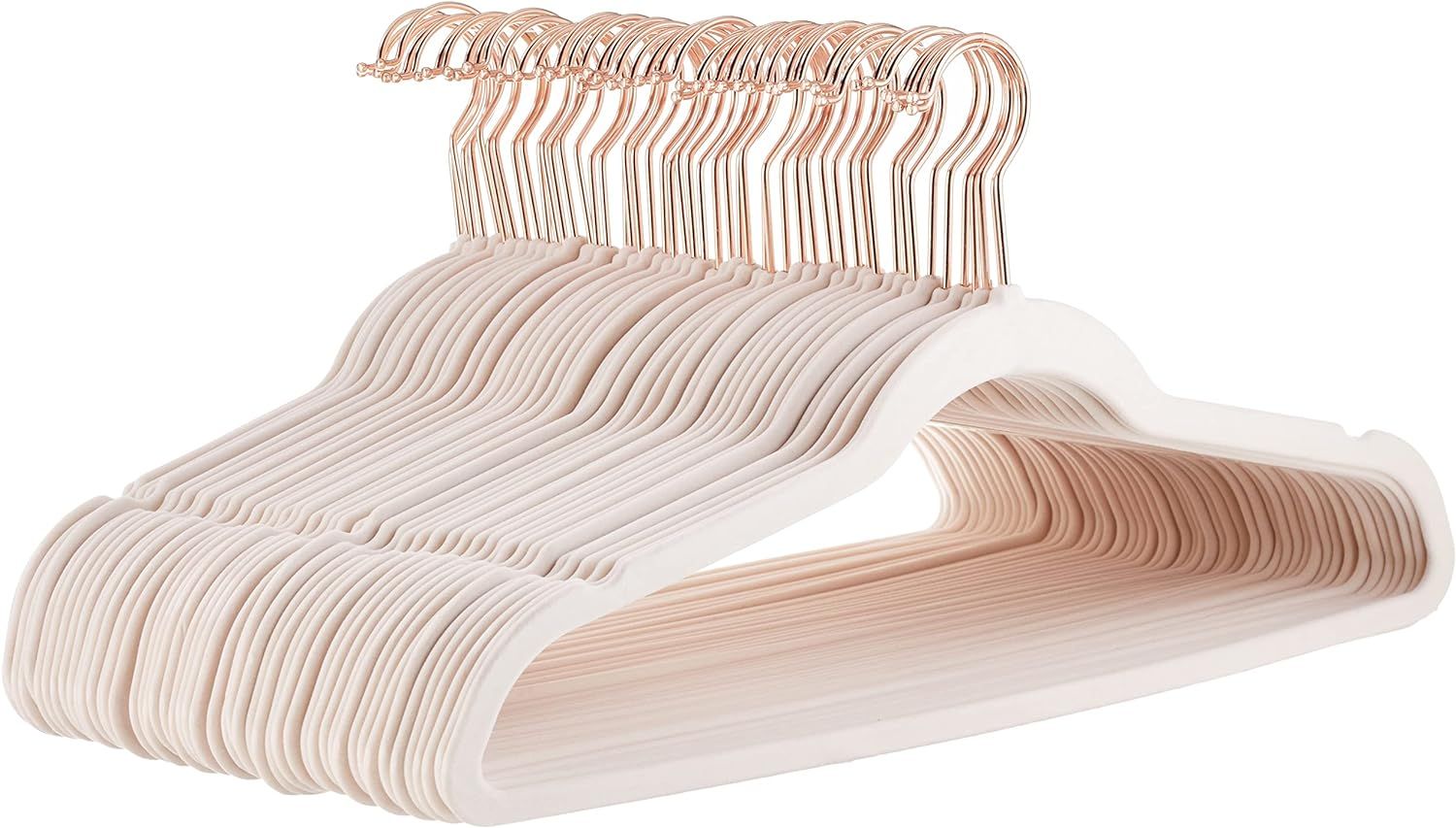 Amazon Basics Slim Velvet, Non-Slip Suit Clothes Hangers, Pack of 50, Blush Pink/Rose Gold | Amazon (US)