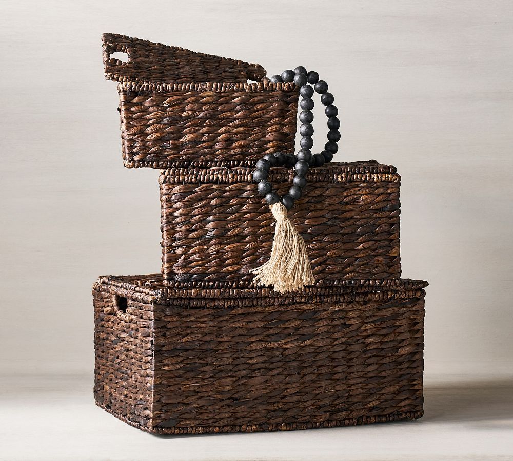 Raleigh Handwoven Seagrass Lidded Baskets | Pottery Barn (US)