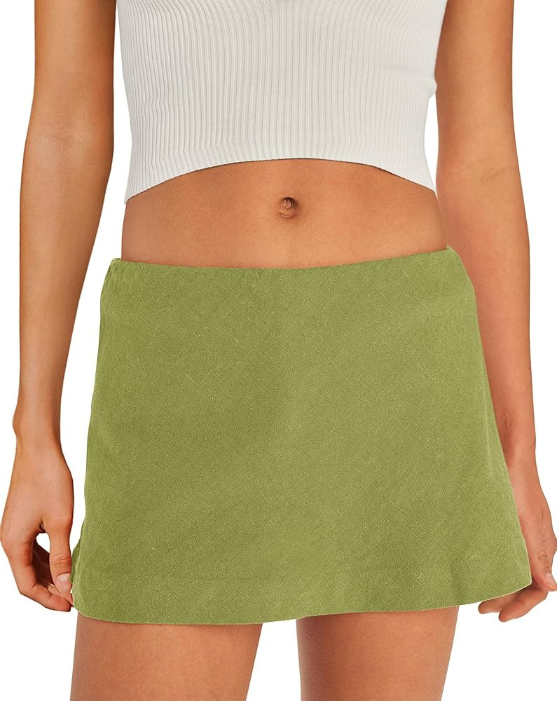 Amazon.com: SENSERISE Womens Cotton Linen Skorts Mini Skirt with Shorts Underneath Short A Line S... | Amazon (US)