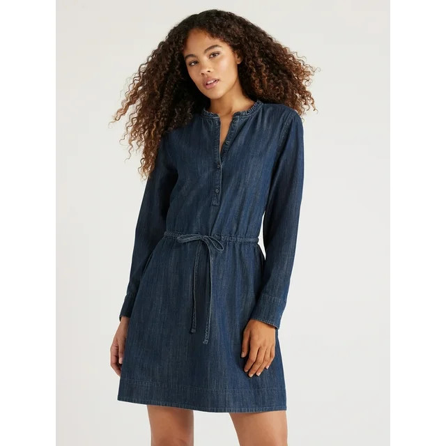Free Assembly Women’s Denim Ruffle Neck Mini Dress | Walmart (US)