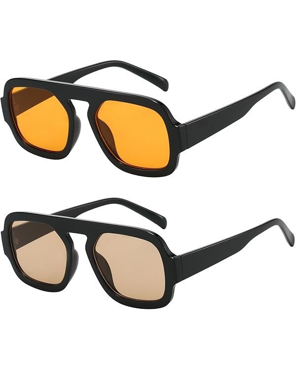 Trendy Square Aviator Sunglasses for Women Flat Top Designer Stylish Frame Sun Glasses Vintage Sh... | Amazon (US)