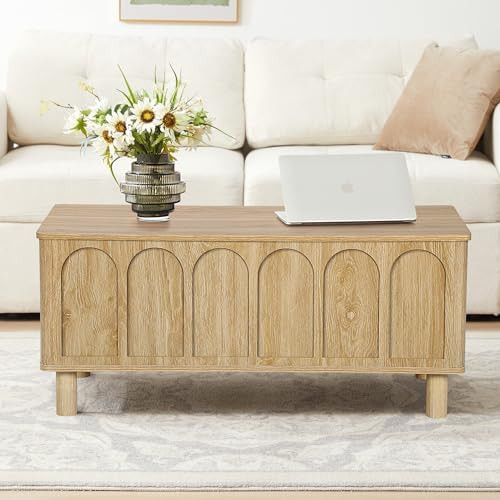 Lift Top Coffee Table with Arched Finish, Modern Coffee Table with Lifting Tabletop & Hidden Stor... | Amazon (US)