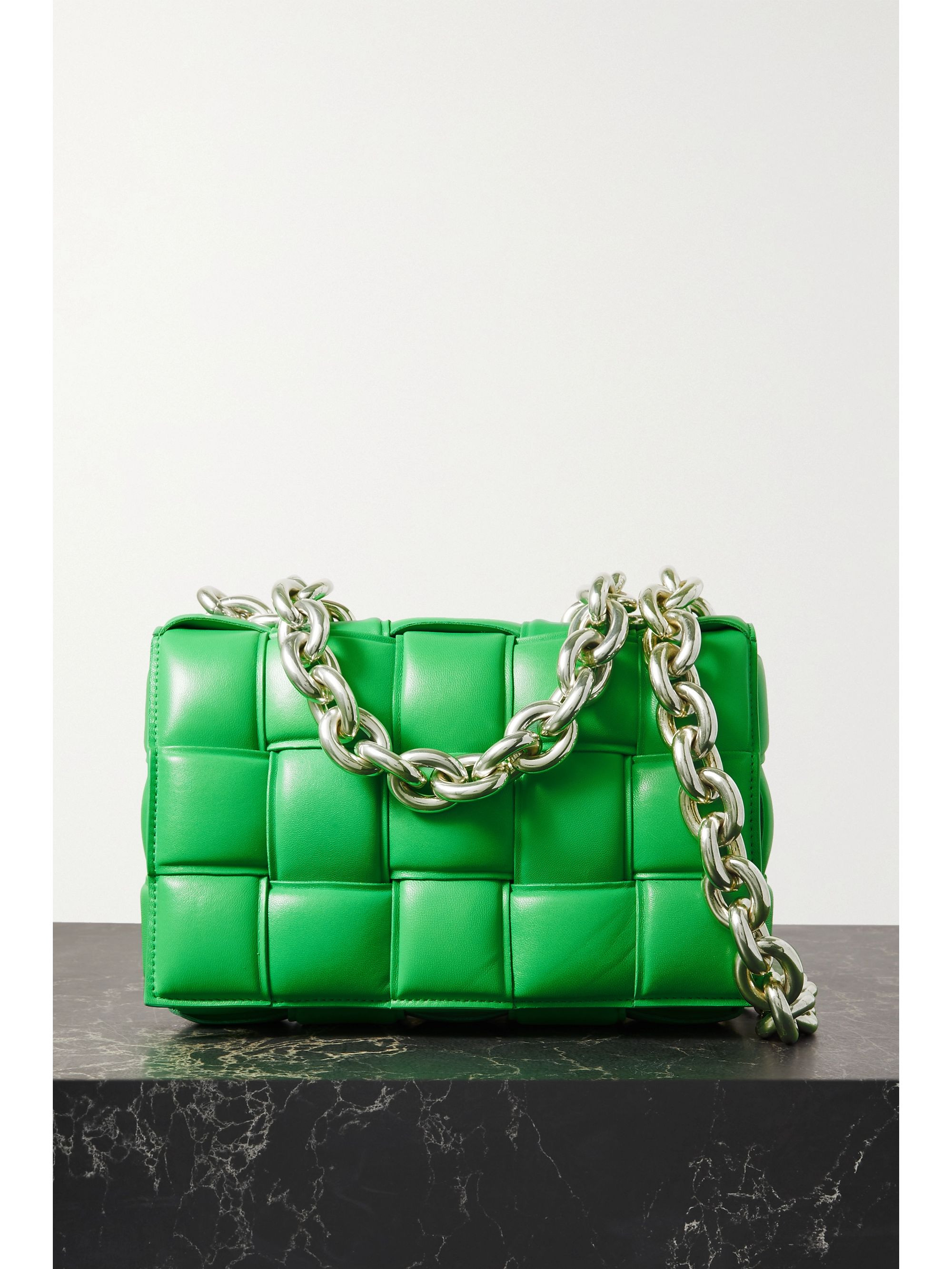 Cassette chain-embellished padded intrecciato leather shoulder bag | NET-A-PORTER (UK & EU)