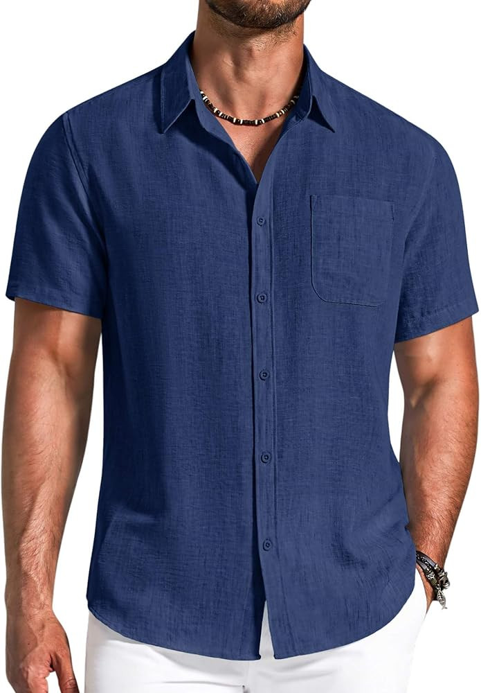 COOFANDY Men's Button Down Shirts Short Sleeve Casual Shirt Summer Beach Textured Shirts | Amazon (US)