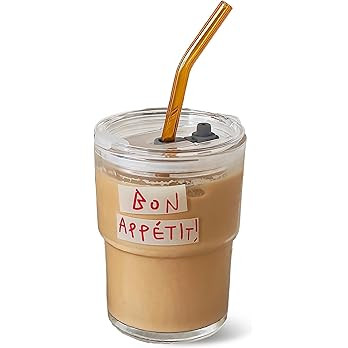 13oz Glass Tumbler with Straw and Lid, Reusable Iced Coffee Cup Tumbler, Cute Glass Cups for Wate... | Amazon (US)