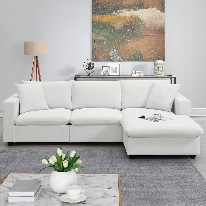 100.4" Modern Sectional Sofa with Ottoman for Living Room L-Shape Sofa Set, Upholstered with 2 Pi... | Amazon (US)