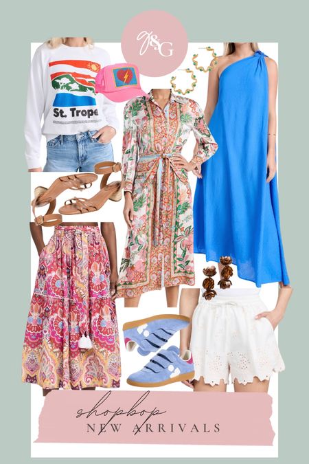 Shopbop NEW ARRIVALS:: printed dress, printed maxi skirt, one should dress, graphic sweatshirt, trucker hat, eyelet shorts, summer sandals, summer outfit inspo 

#LTKStyleTip #LTKSeasonal #LTKFindsUnder100