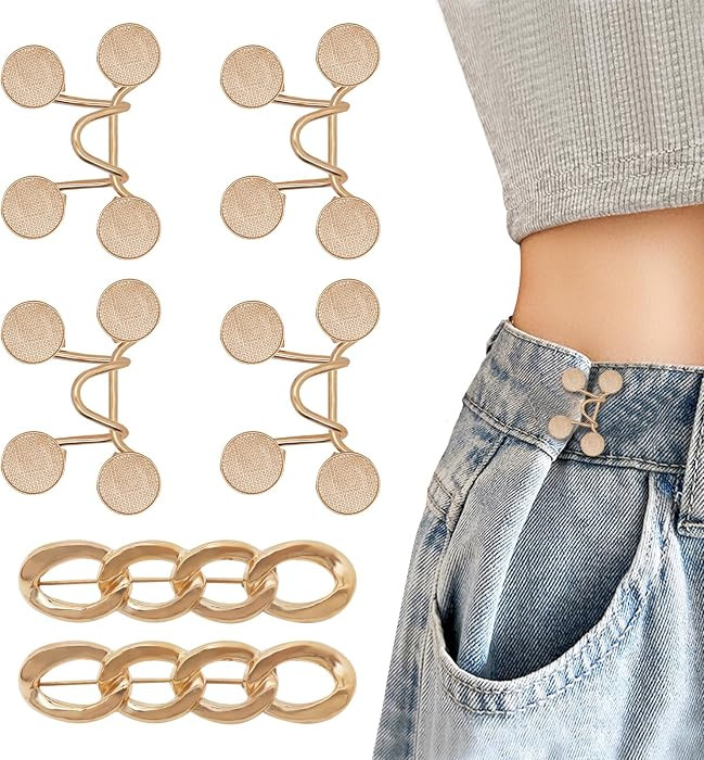 6 Set Pant Waist Tightener Buttons Pins for Loose Jeans Reusable Waist Cincher Clip Metal Brooch ... | Amazon (US)