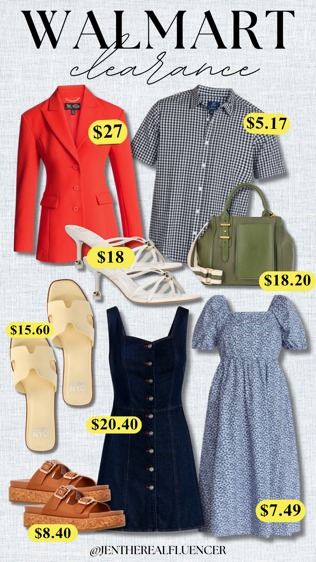 Walmart Clearance Deals UNDER $30!

"Flame Red" Single Breasted Blazer, "Black Gingham Check" Men's Poplin Button Up (CLOSET MUST-HAVE for me!), "Army Green" Mixed Media Satchel, "Cream" Strappy Faux Leather Kitten Heel Sandals, "Yellow" Classic Slide Sandal, "Cognac" Faux Leather Buckle Platform Sandals, "In The Navy" Denim Mini Dress, "Polished Blue" Cotton Back Tie Midi Dress with Puff Sleeves 

 #LTKSaleAlert #LTKWorkwear #LTKTravel