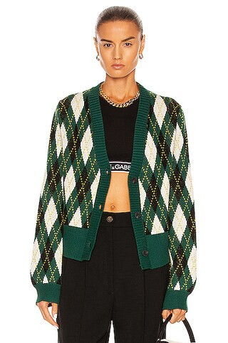 Staud Knave Cardigan in Cypress Argyle | FWRD | FWRD 