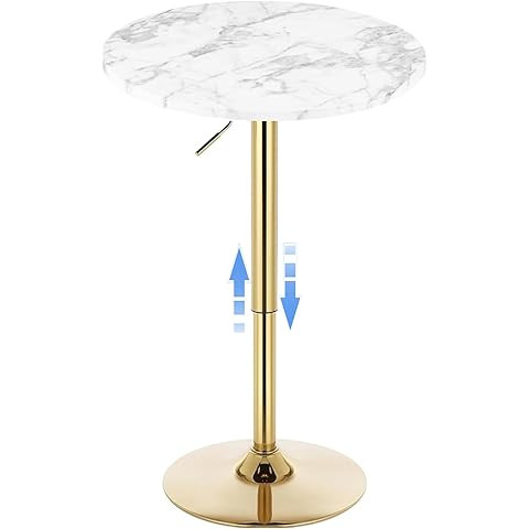 Adjustable-Height Marble Drink Table - 10x10x22-30, White Marble & Antique Brass, Modern Round En... | Amazon (US)