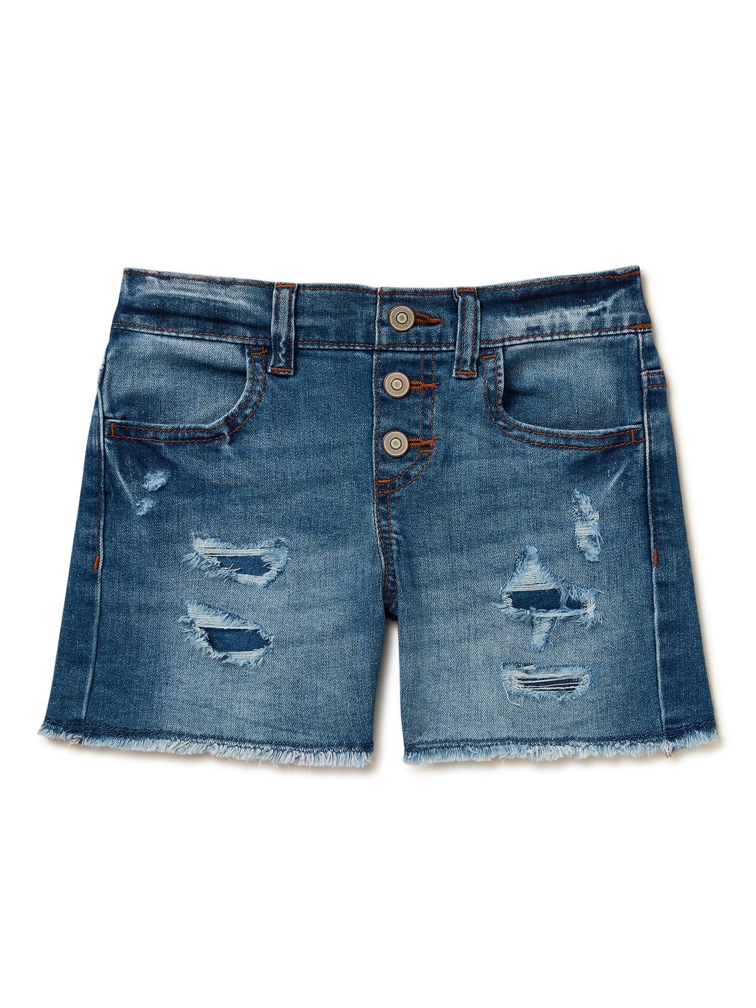 Wonder Nation Girls Button Fly Denim Shorts, Sizes 4-18 & Plus | Walmart (US)
