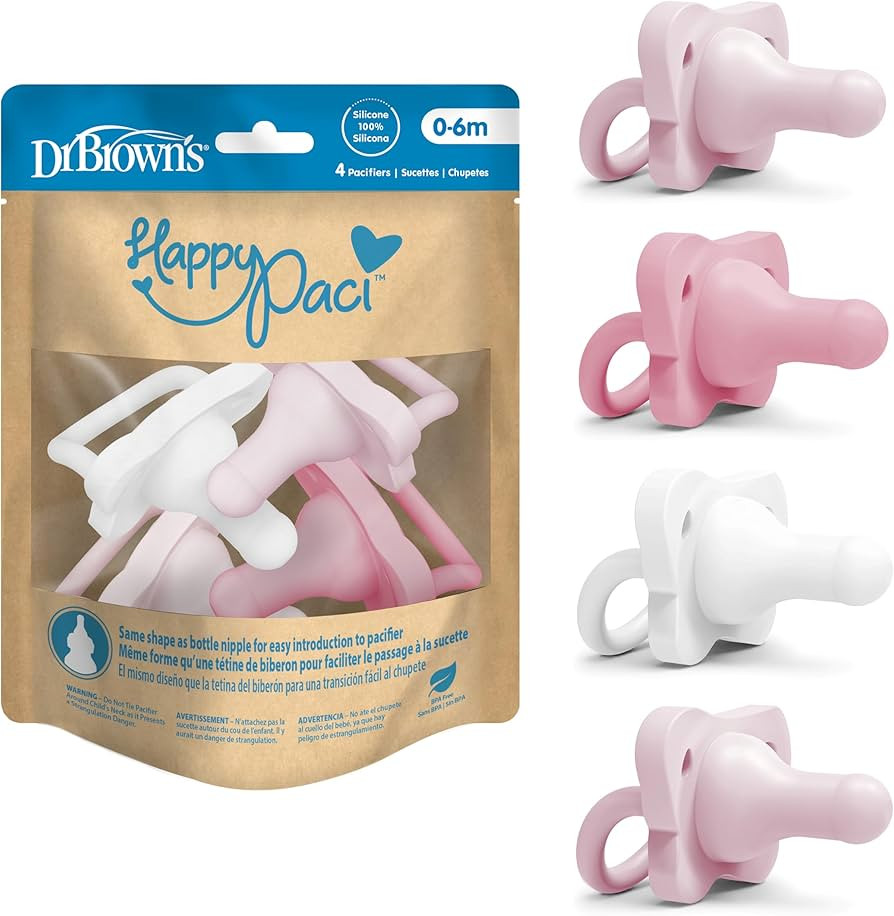 Dr. Brown's HappyPaci Silicone Pacifier, Pink and White, 0-6m, 4-Pack | Amazon (US)