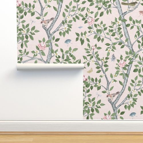 Pale Pink Elsie's Garden Wallpaper bydanika_herrick | Spoonflower