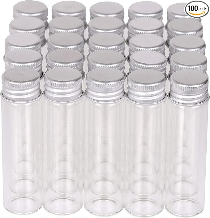 MaxMau Pack of 100, 20ml Small Glass Bottles with Metal Cap Screw Top Lids Tiny Vials Mini Jars G... | Amazon (US)